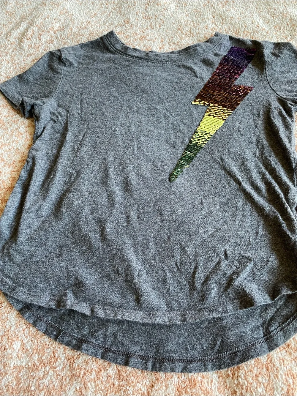 Gap Girls Gray Short-Sleeve Tee with Sequin Lightning Bolt